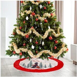 Christmas Tree Skirt with Velvet, Rustic Country Black Dog Burlap 32 Inches